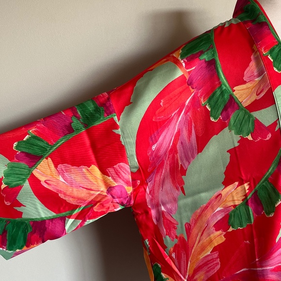 Chicos Foliage Print Short Botanic Berry Laves Ruana‎ Duster Kimono Open Jacket - Picture 7 of 7